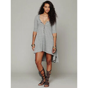 WEE THE FREE PEOPLE Drippy Jersey Dress High Low Henley T-Shirt Gray Size M